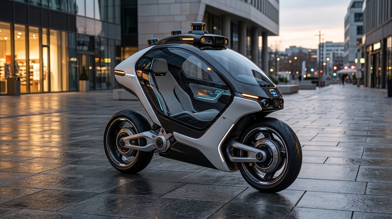 Speculative compact self-balancing urban electric motorcycle